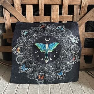 New pillow cover Mystical Luna moth Mandala Wall Art - Black and Blue 16 x 16